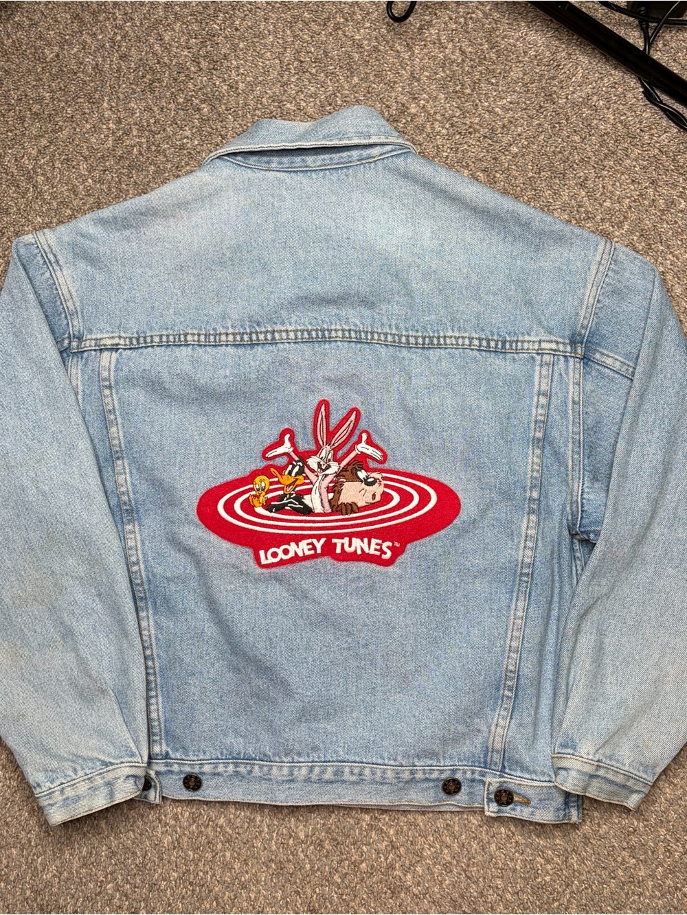 Vintage 90s Looney Tunes Graphic Denim Jacket Size M Retro